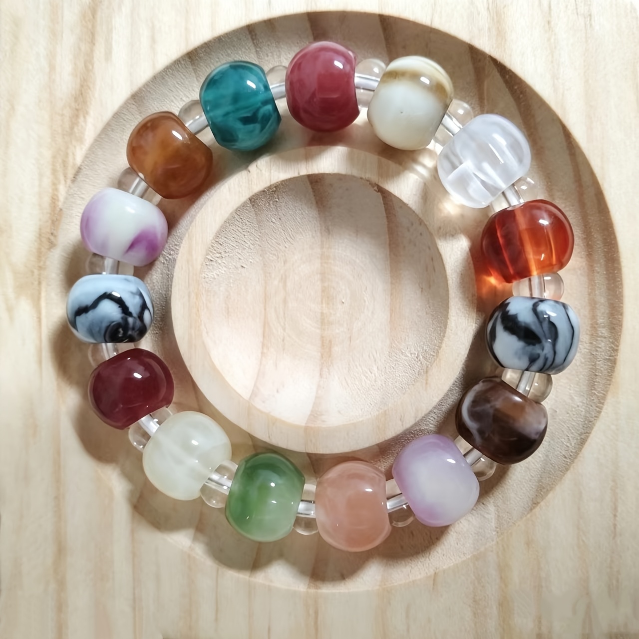 Multi-Color Texture Mixed Elastic Bracelet, Imitation Agate